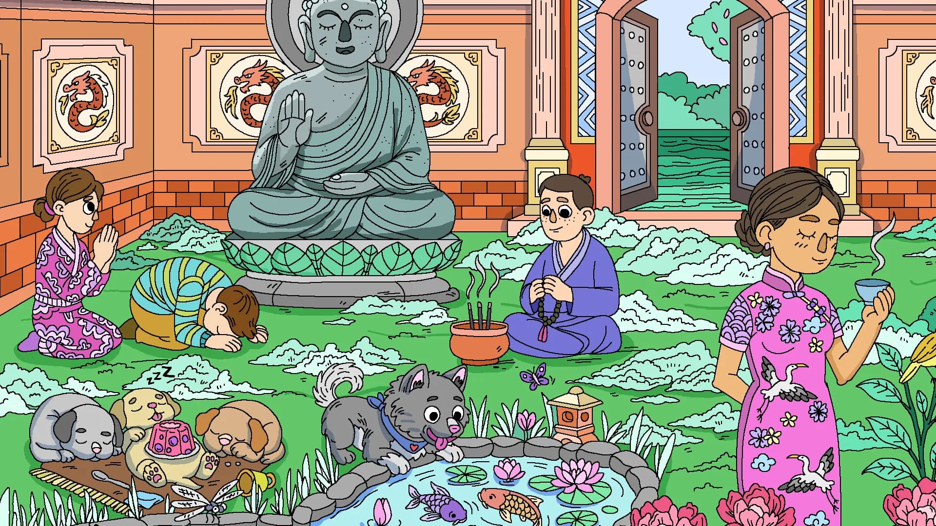 100 Cats Lost In World Find & Color görsel 7