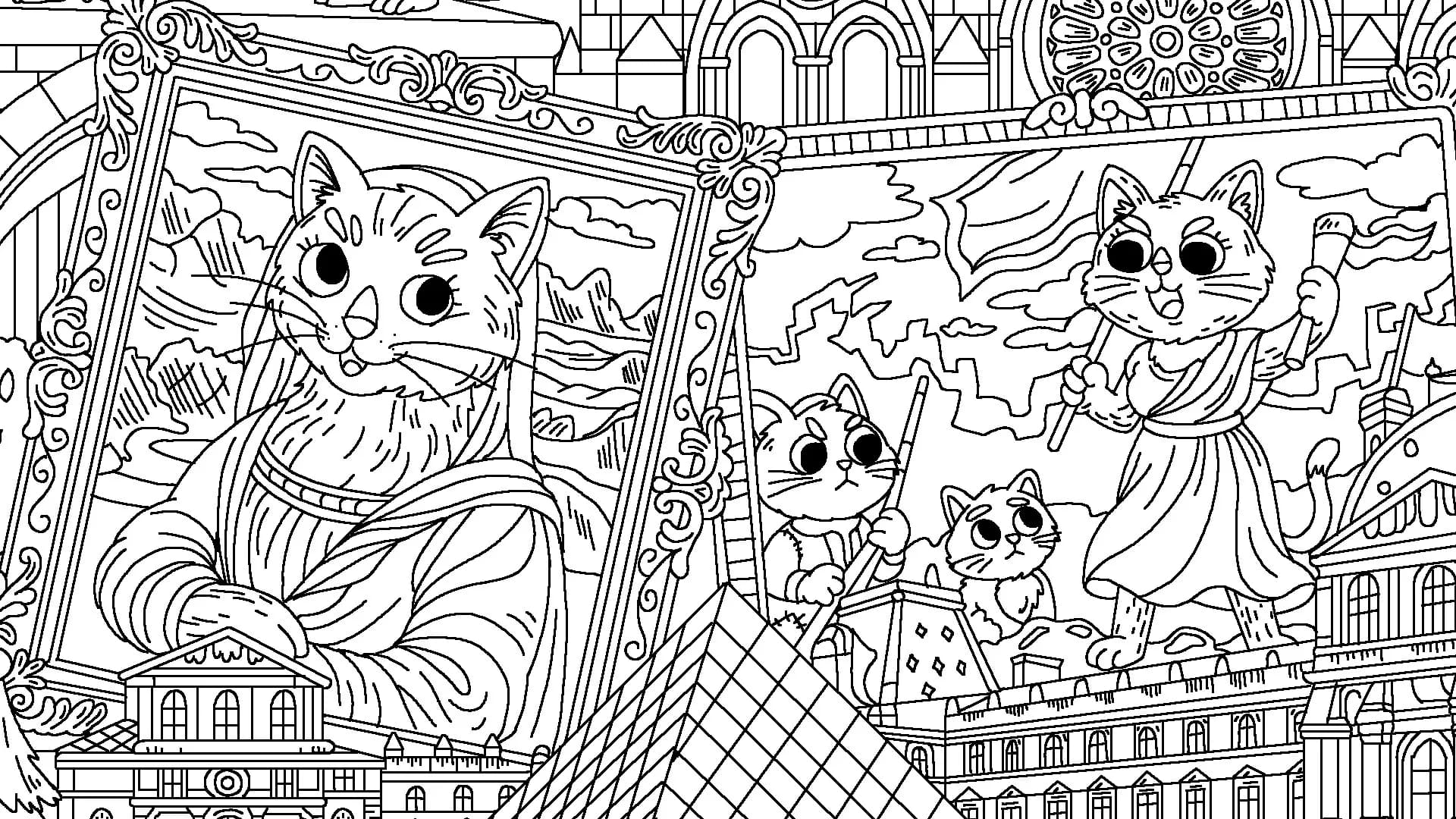 100 Cats Lost In World Find & Color görsel 8