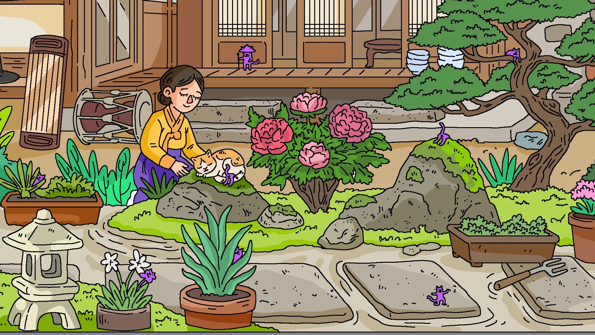 100 Cats Lost in South Korea Find & Color görsel 4