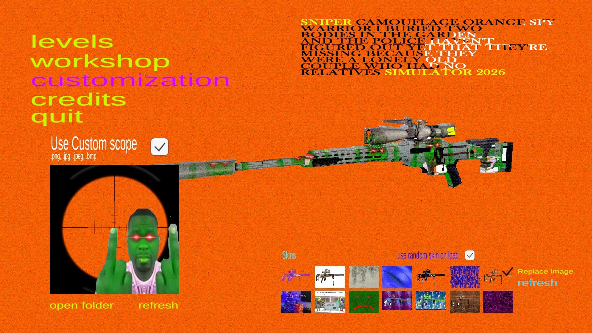 Sniper Camouflage Orange Spy Warrior I Buried Two Bodies in the Garden and the Police Haven't Figured Out Yet That They're Missing Because They Were a Lonely Old Couple Who Had No Relatives Simulator 2026 görsel 7