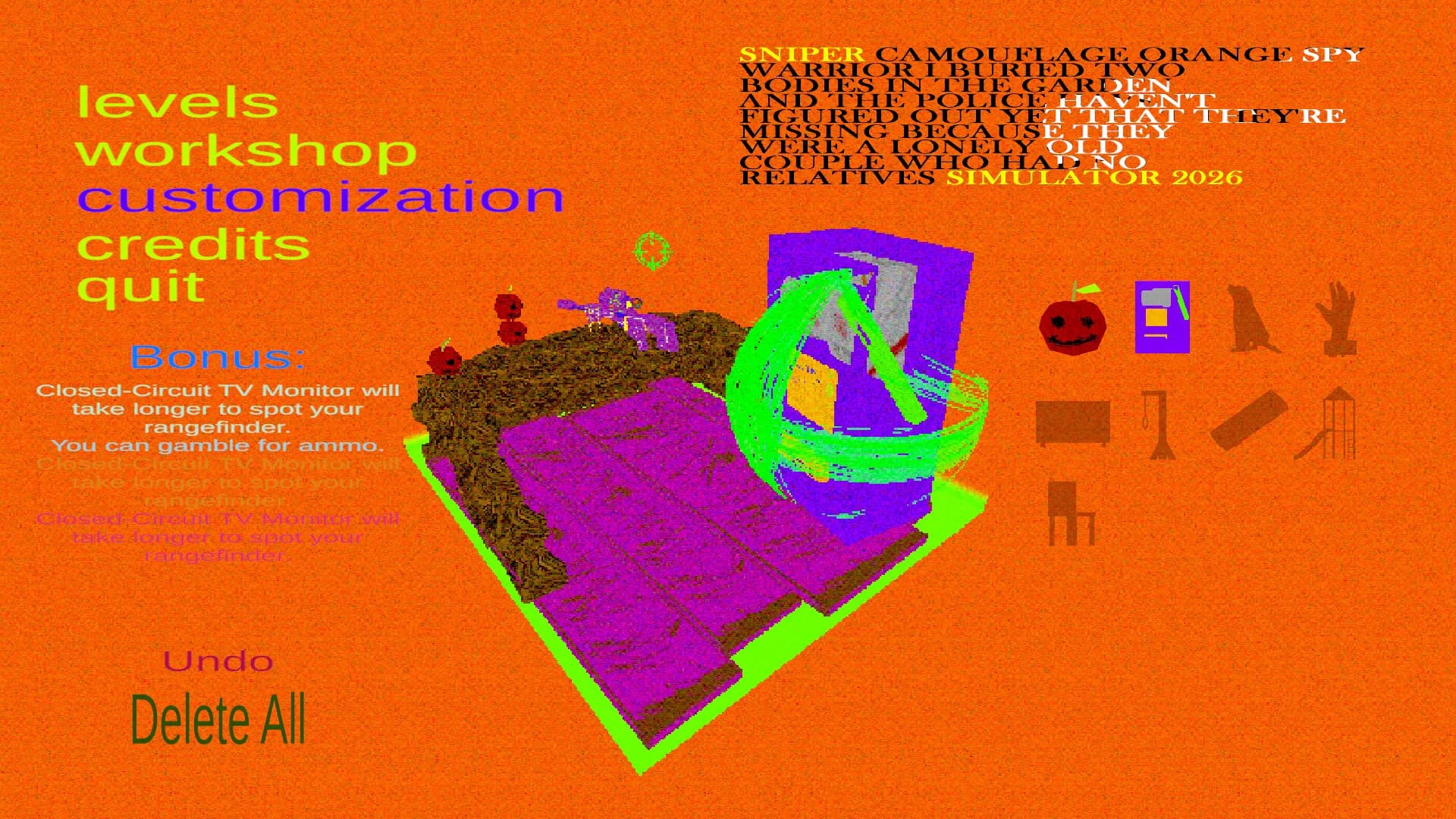Sniper Camouflage Orange Spy Warrior I Buried Two Bodies in the Garden and the Police Haven't Figured Out Yet That They're Missing Because They Were a Lonely Old Couple Who Had No Relatives Simulator 2026 görsel 11